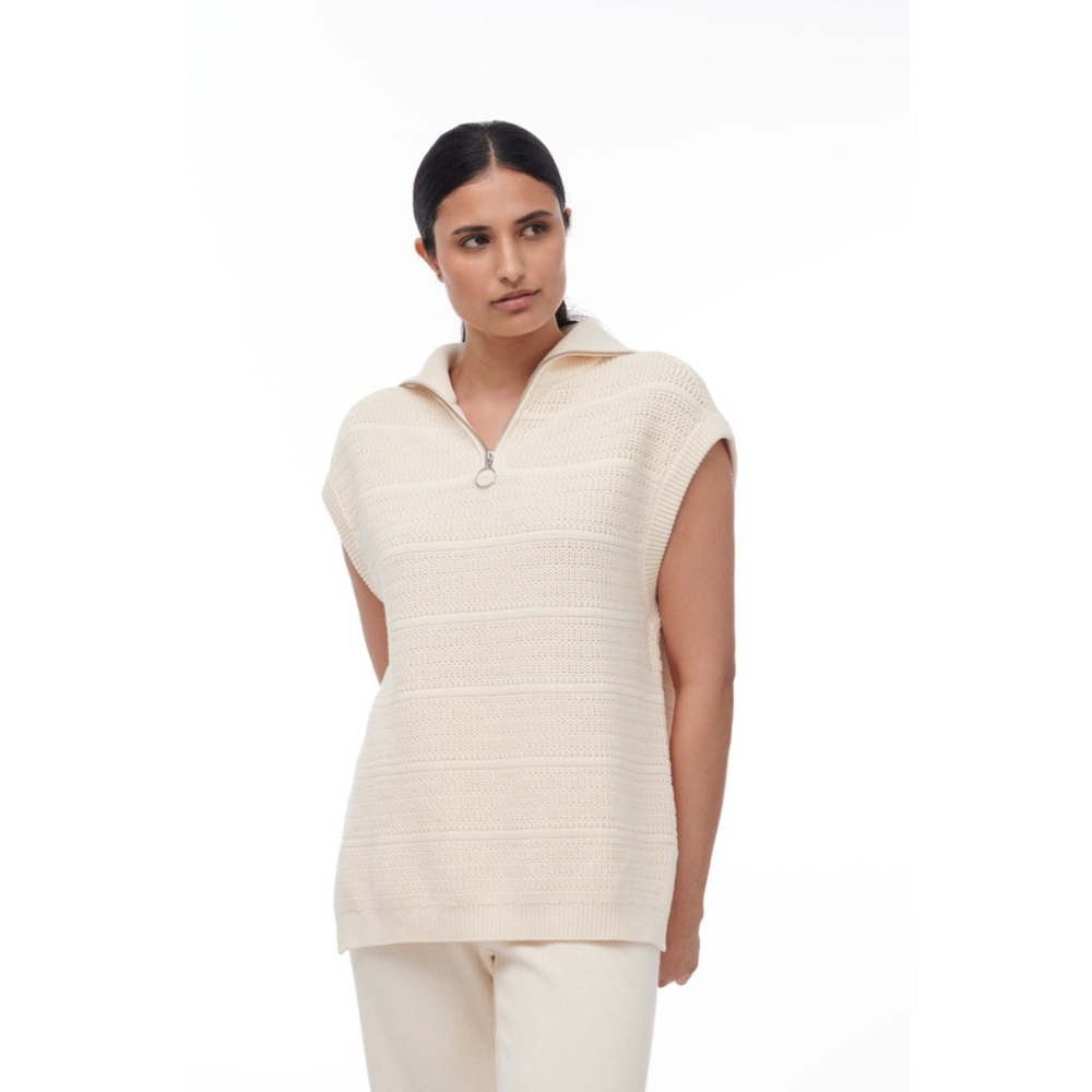 PAPER LABEL Cheyenne Knit Vest Sleeveless Pullover Quarter Zip Cream Size Medium